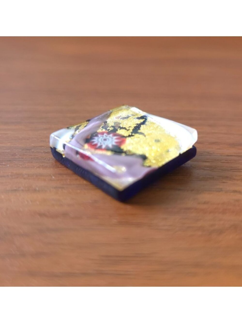 Murano Italian Glass Millefiori Pendant Gold Leaf & Floral Abstract Design - Picture 4 of 6